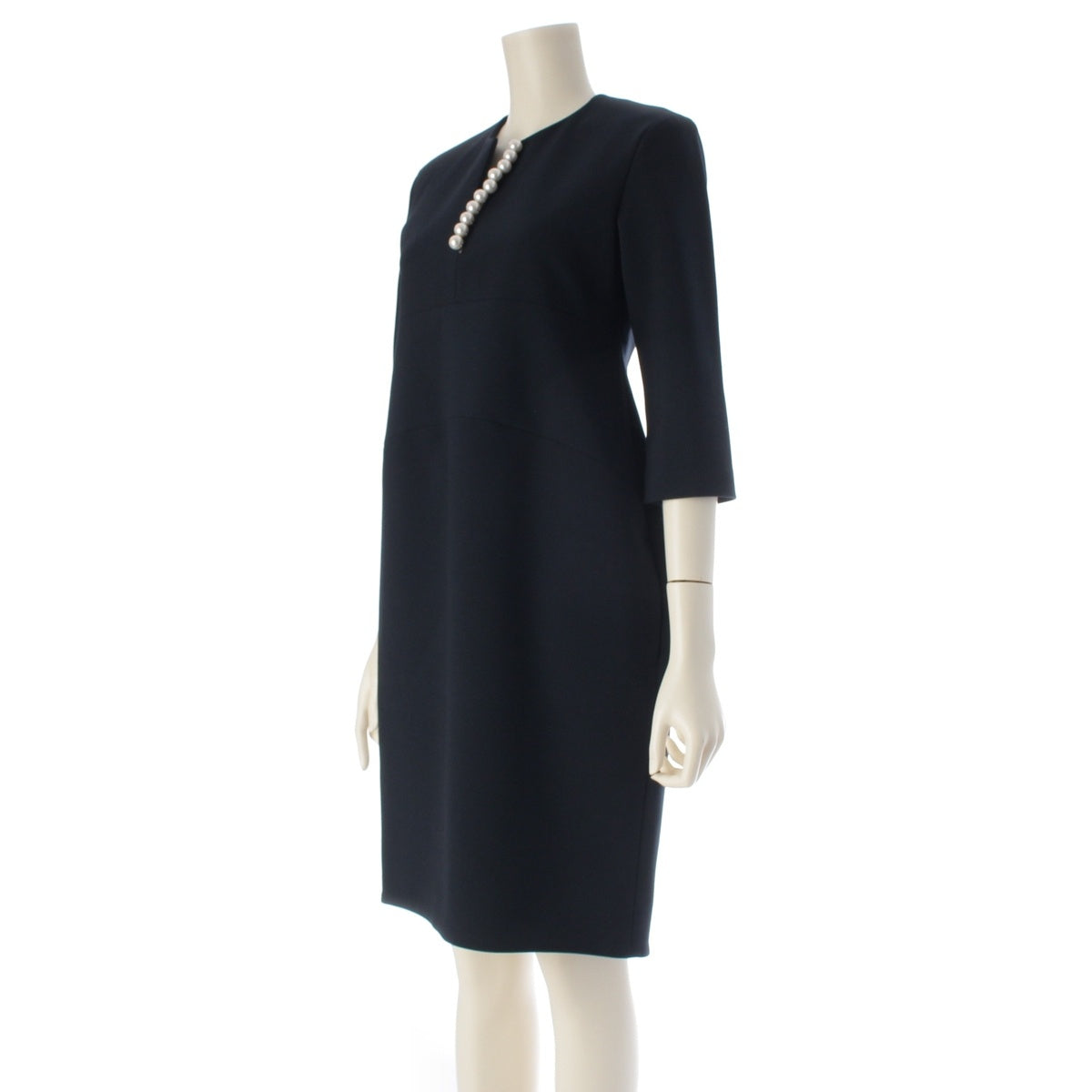 YOKO CHAN Faux pearl slit line one piece dress YCD-120-567 Navy 36