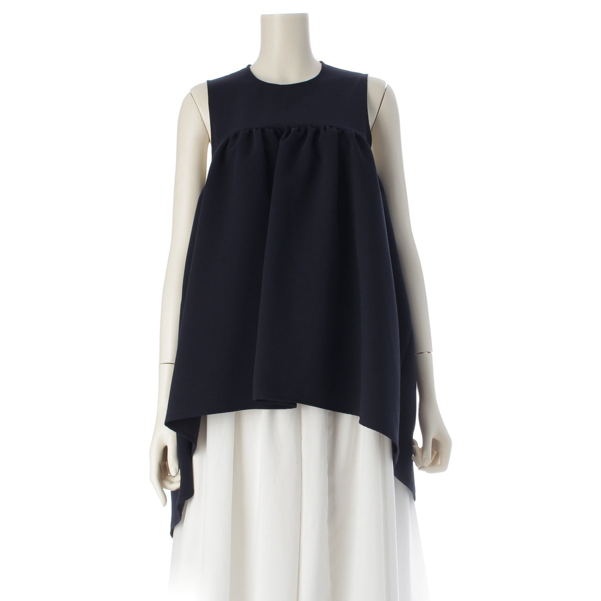 YOKO CHAN Crew neck, flared hem, sleeveless blouse tops YCB-120-160 Navy 36