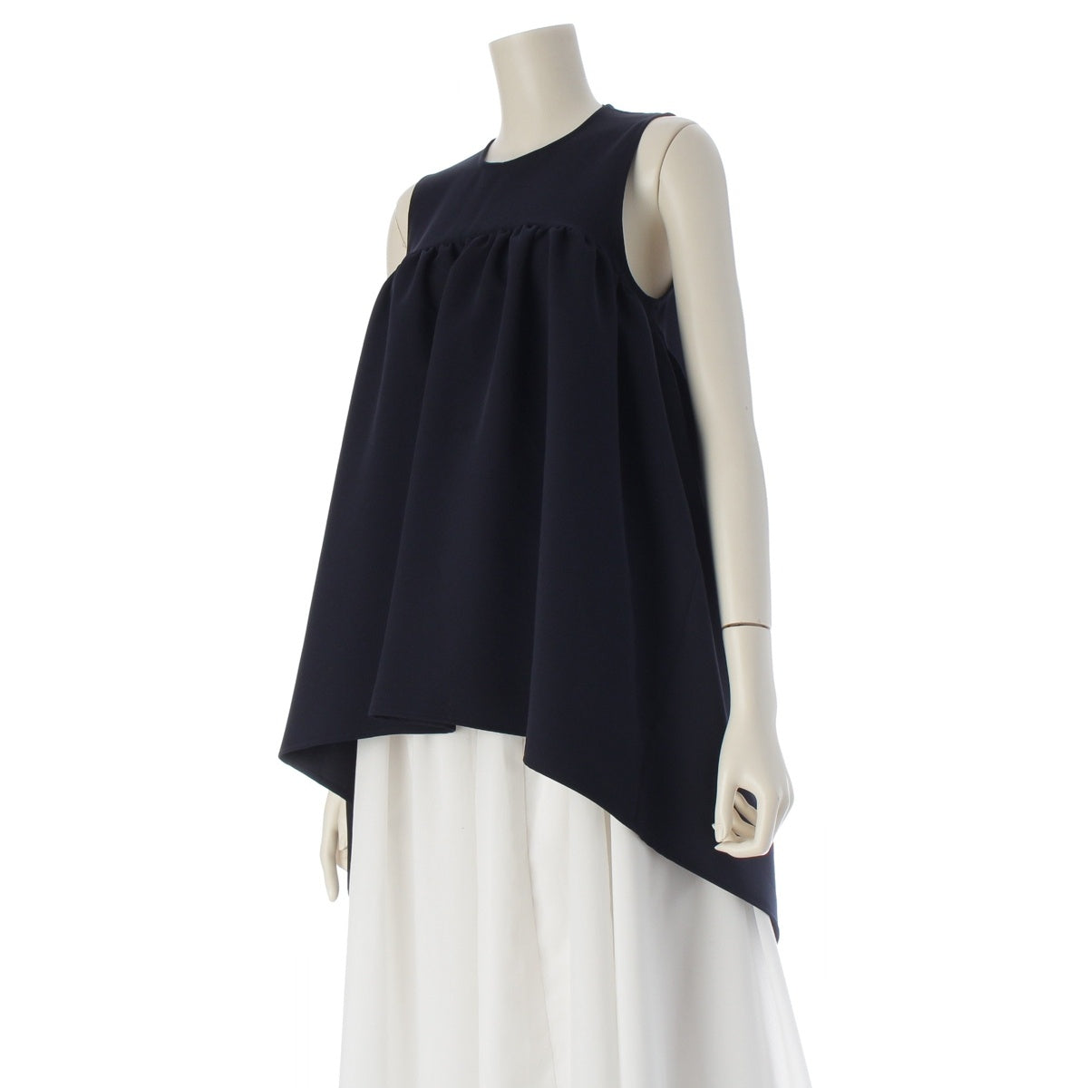 YOKO CHAN Crew neck, flared hem, sleeveless blouse tops YCB-120-160 Navy 36