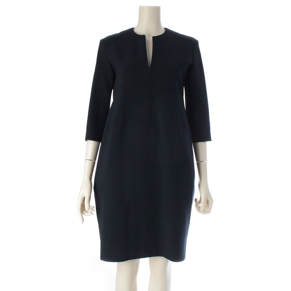 YOKO CHAN Keyhole neck Back zip Three-quarter sleeves one piece dress YCD-218-430 Navy 36