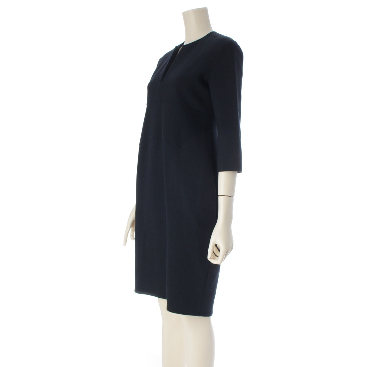 YOKO CHAN Keyhole neck Back zip Three-quarter sleeves one piece dress YCD-218-430 Navy 36