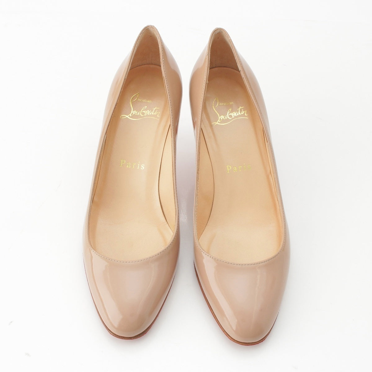 Christian Louboutin patent Marciavala round-toe heels pumps shoes beige 35
