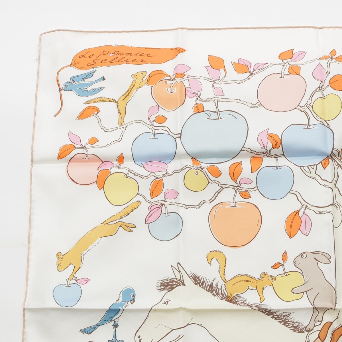 HERMES silk Carré 90 LA POMMIER SELLIER Le Pommier Serie scarf white