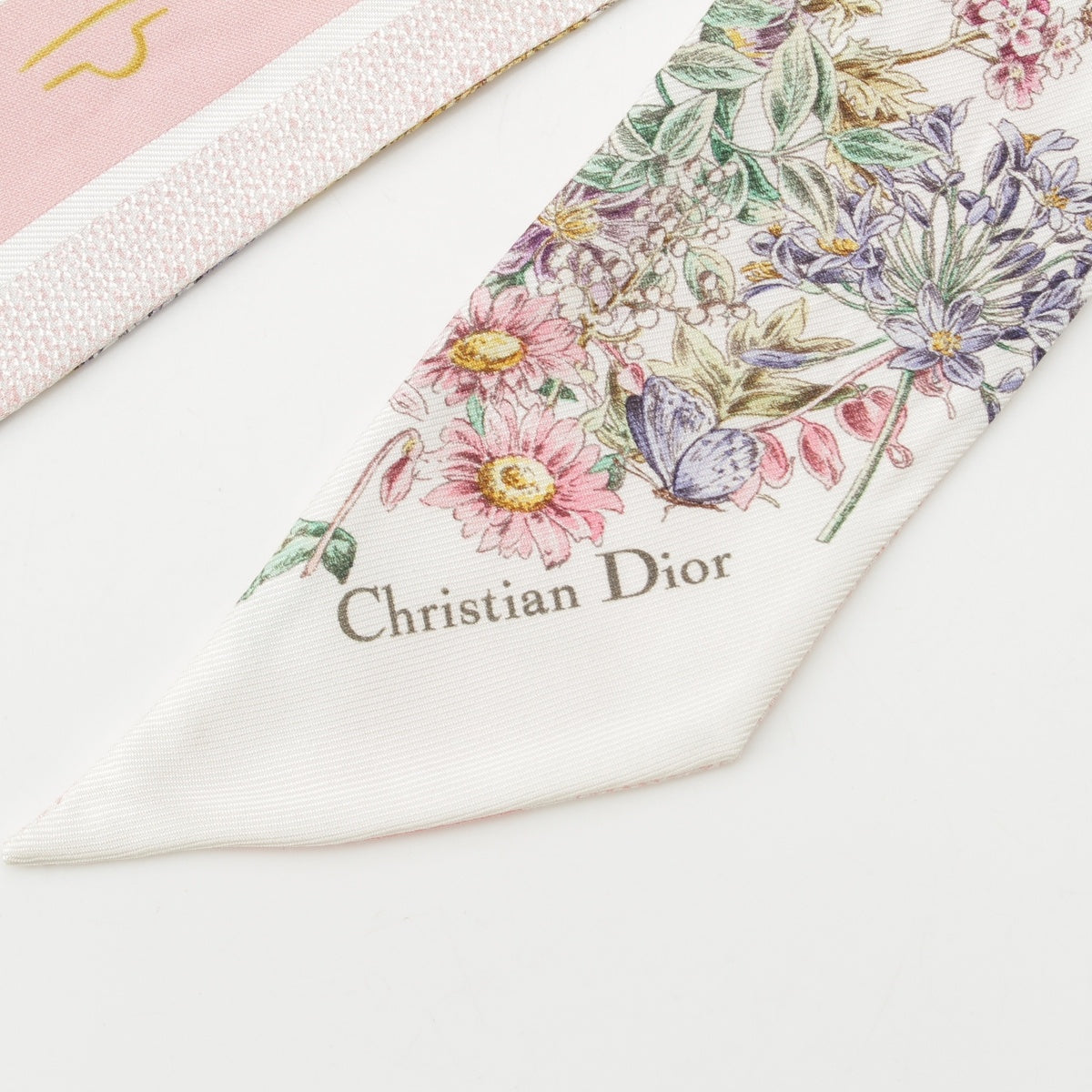 Dior silk Mitza Floral Print scarf White x pink