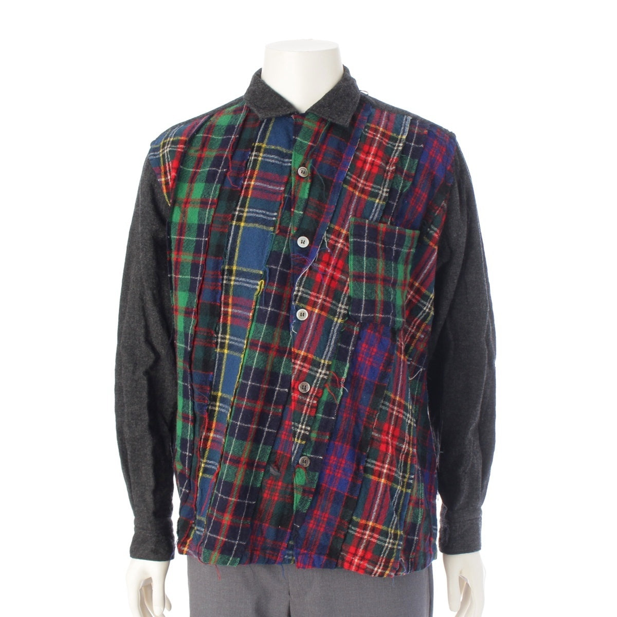 COMME des GARCONS HOMME Tanaka Omu Patchwork front check wool felting Long sleeve shirt HB-070450 multicolor