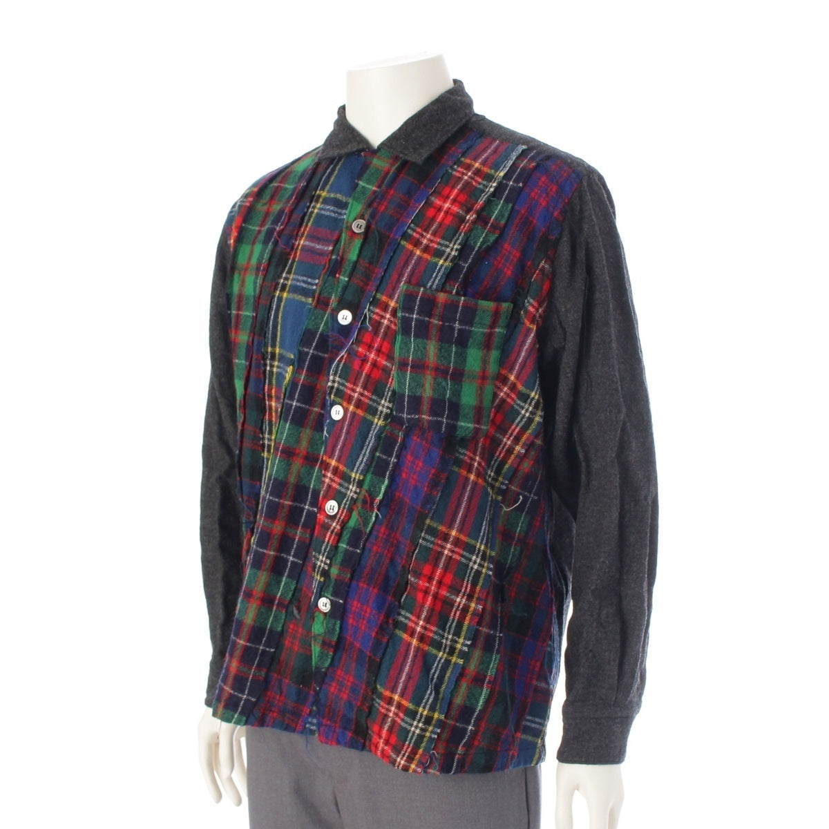 COMME des GARCONS HOMME Tanaka Omu Patchwork front check wool felting Long sleeve shirt HB-070450 multicolor