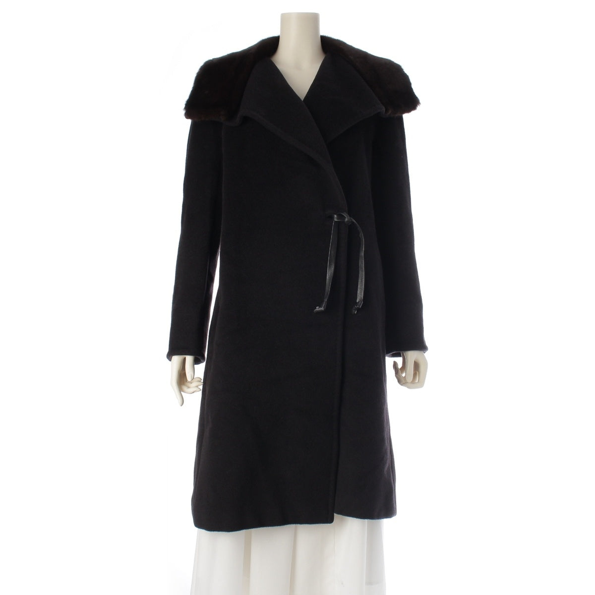 MAX MARA Wool x cashmere OTS tag fur coat outer black J38