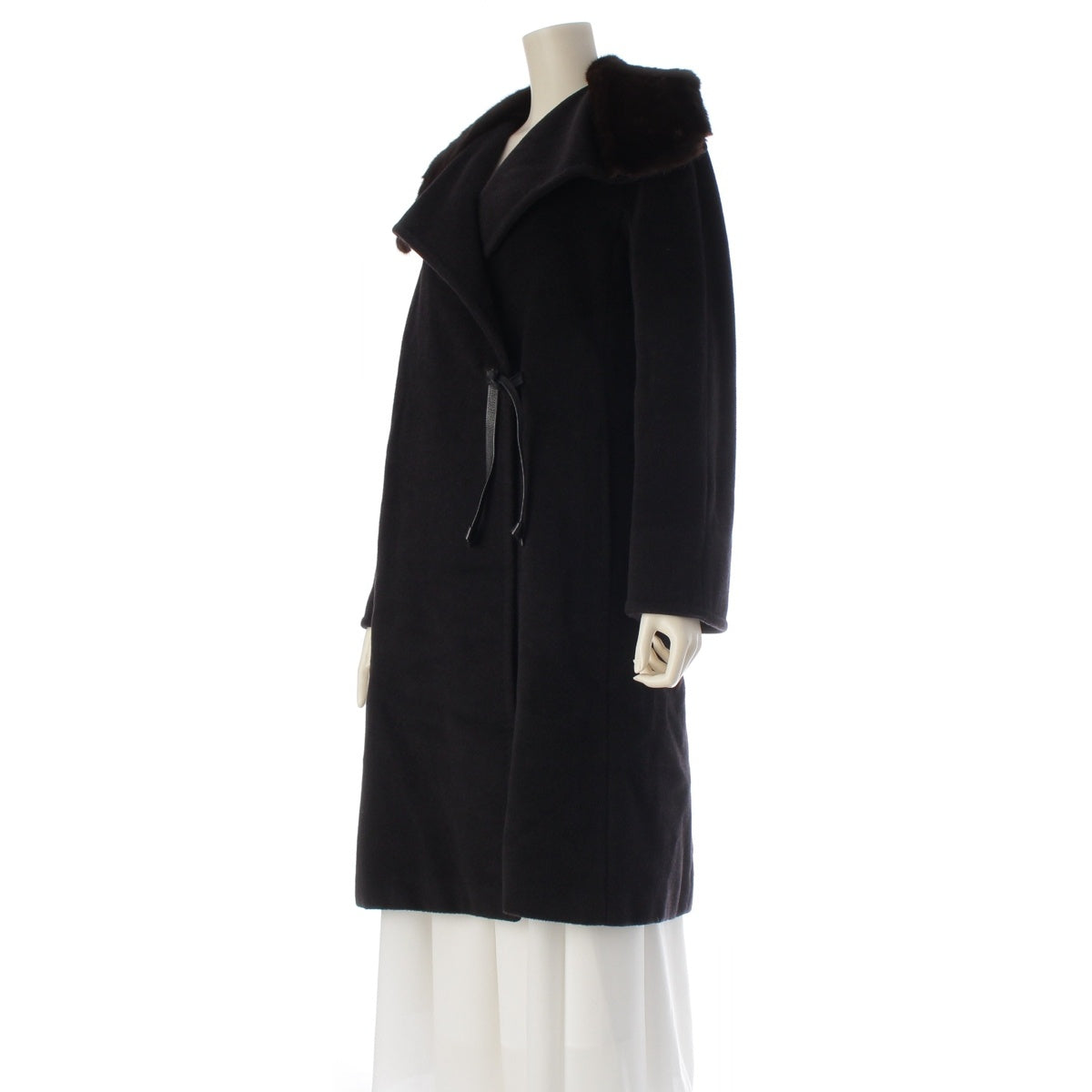MAX MARA Wool x cashmere OTS tag fur coat outer black J38