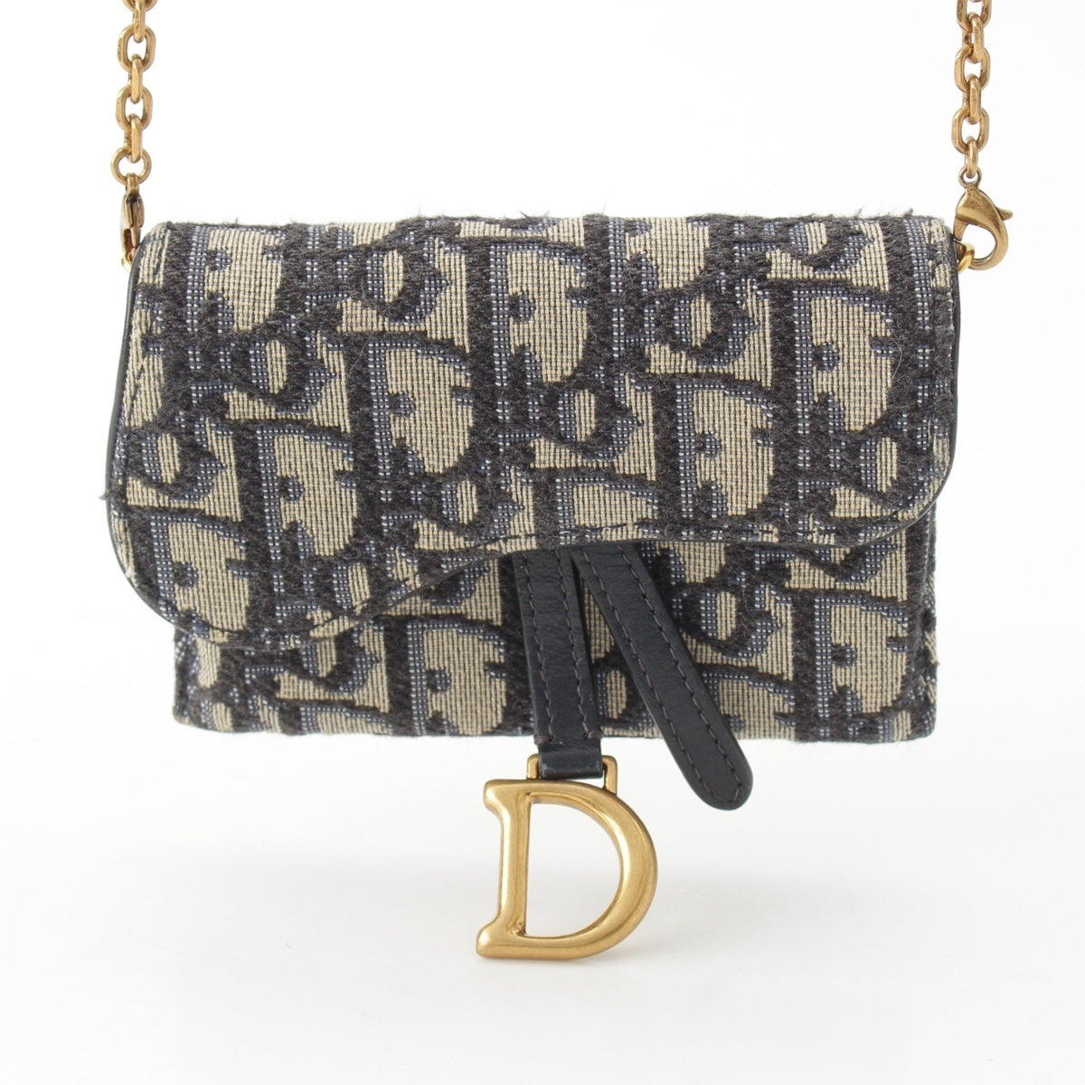 Christian Dior Obreve Saddle Chain Pouch Shoulder Bag Navy