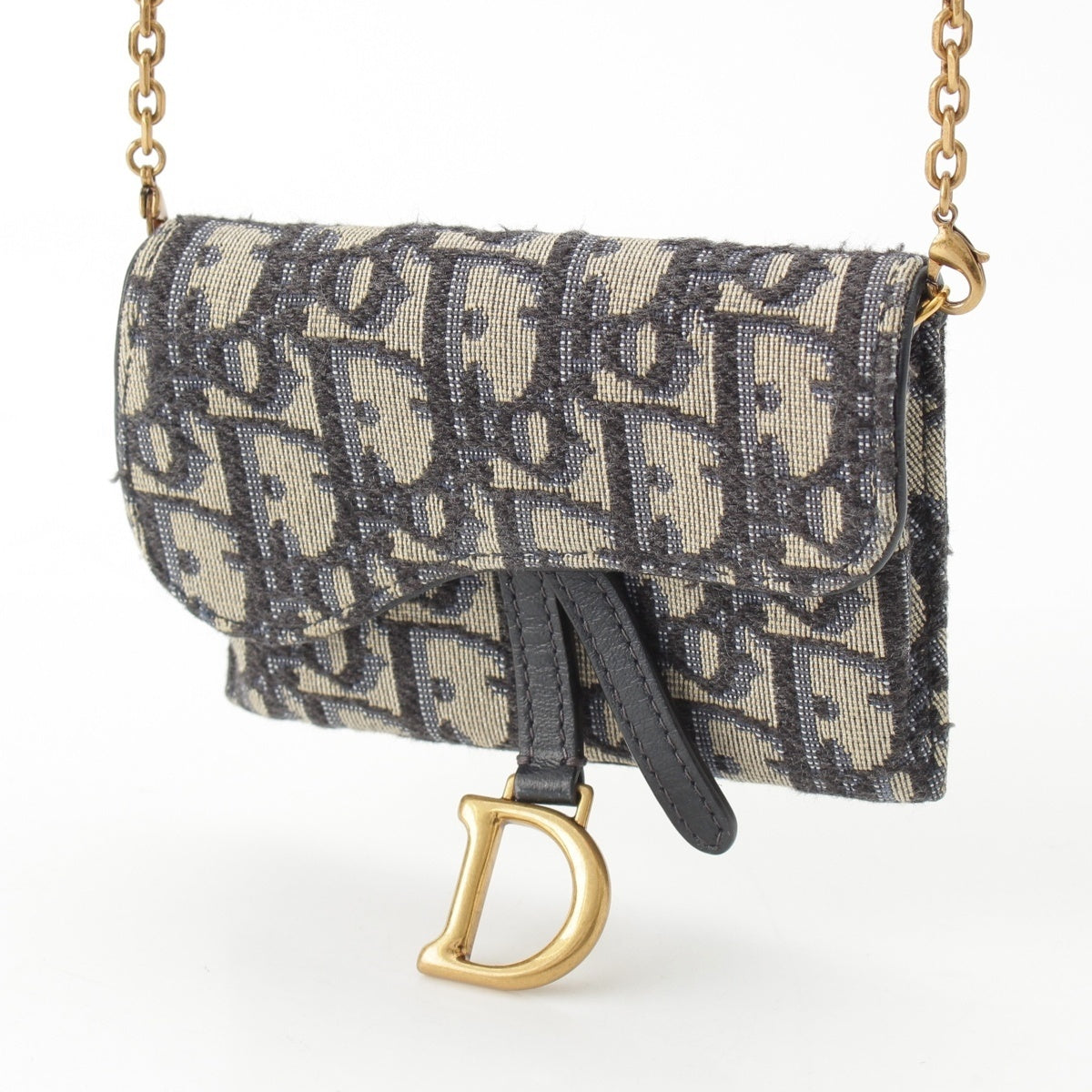 Christian Dior Obreve Saddle Chain Pouch Shoulder Bag Navy