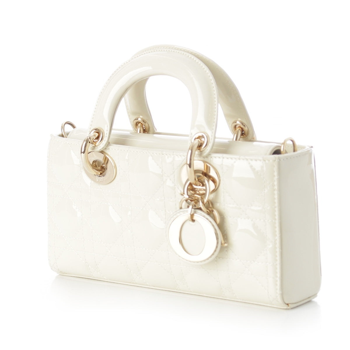 Christian Dior Lady D-Joy Small Patent leather 2WAY Shoulder Handbag white