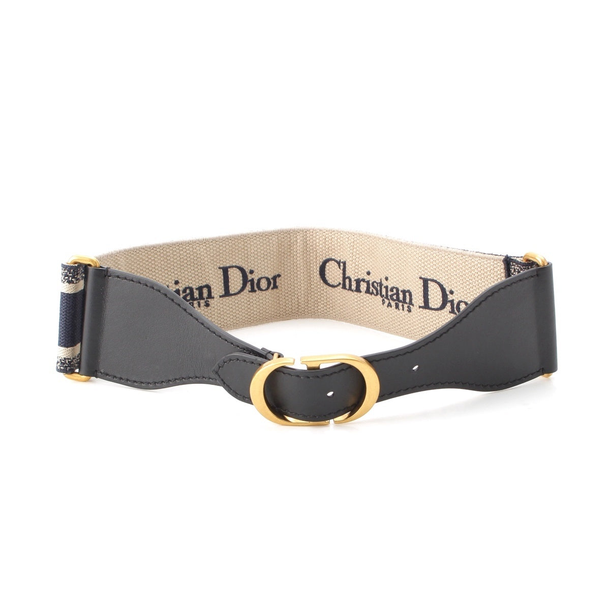 Christian Dior Leather Embroidery Canvas logo belt Accessory 50-MA-0231 Black beige gold 70