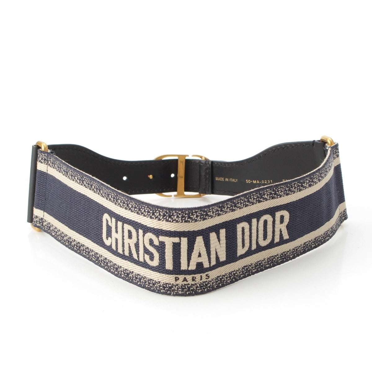 Christian Dior Leather Embroidery Canvas logo belt Accessory 50-MA-0231 Black beige gold 70