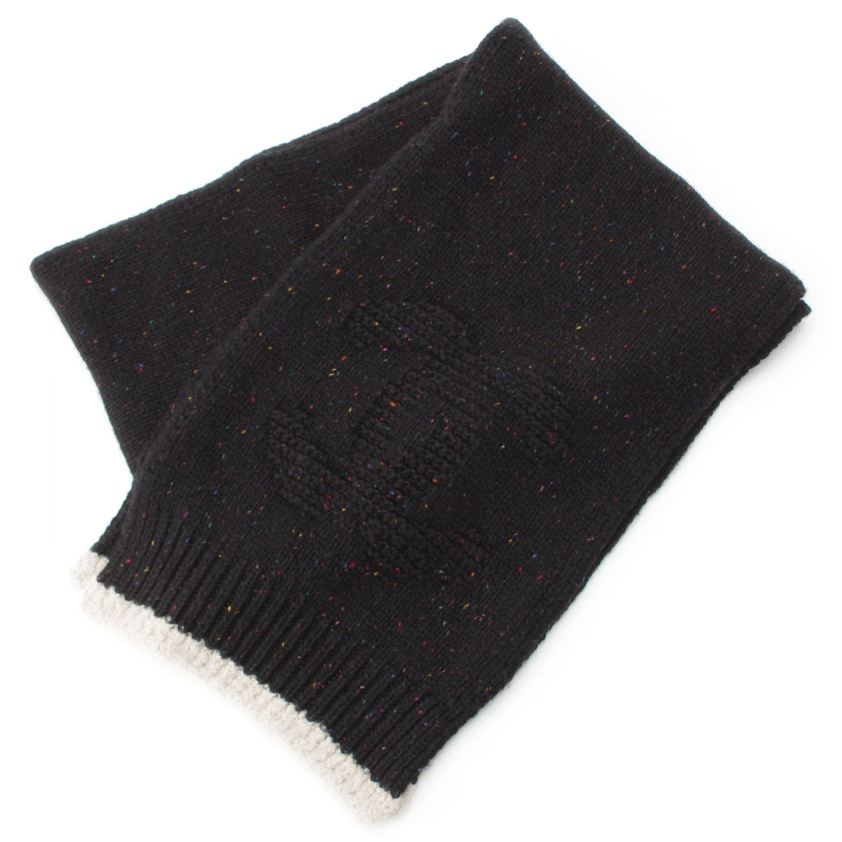 CHANEL cashmere silk COCO Mark Mixed Color Nep Knit Scarf black