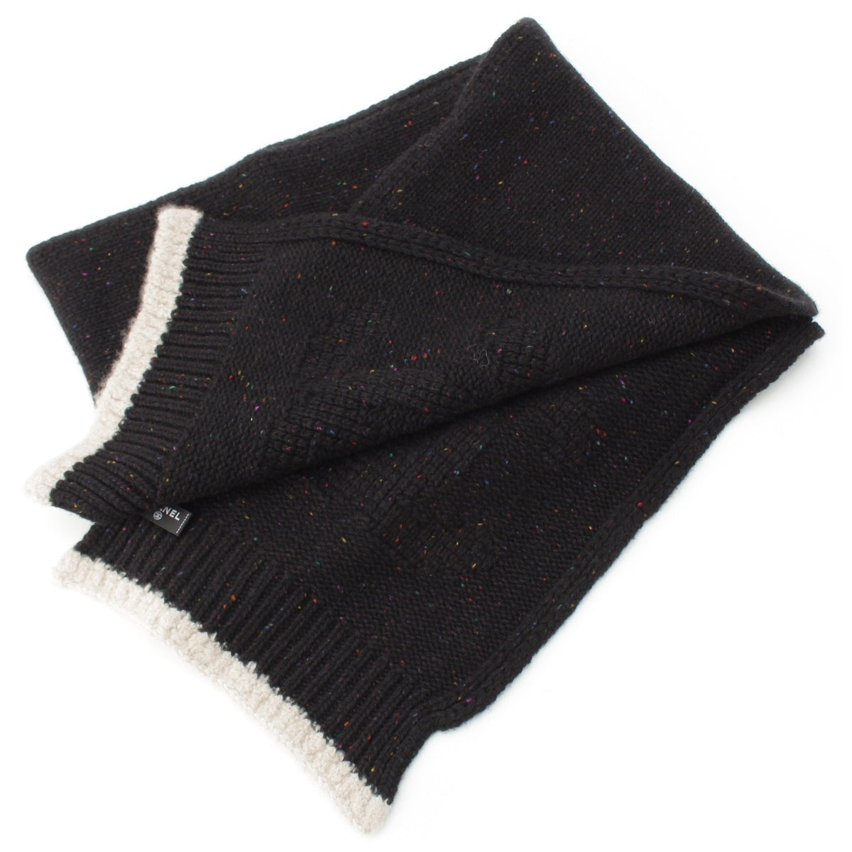 CHANEL cashmere silk COCO Mark Mixed Color Nep Knit Scarf black