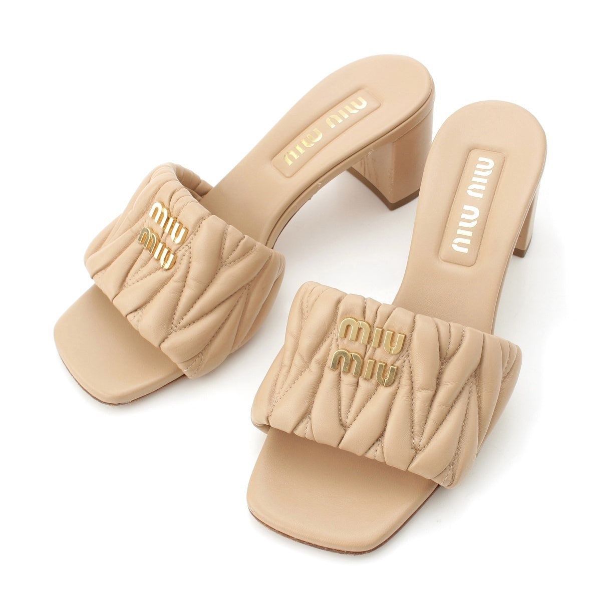 MIUMIU Materasse leather sheepskin logo slide Sandals shoes 5XX657 beige 37 1/2