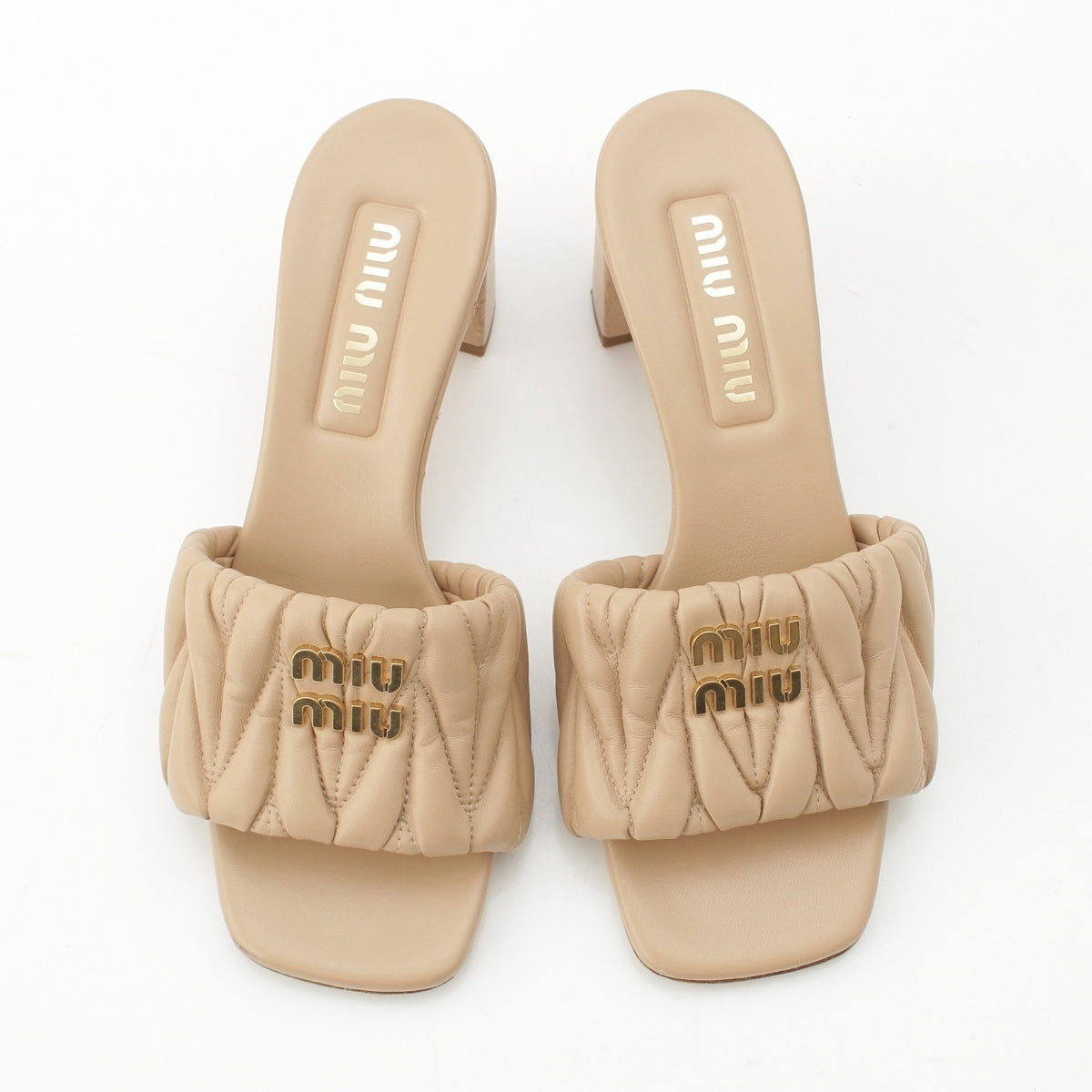MIUMIU Materasse leather sheepskin logo slide Sandals shoes 5XX657 beige 37 1/2