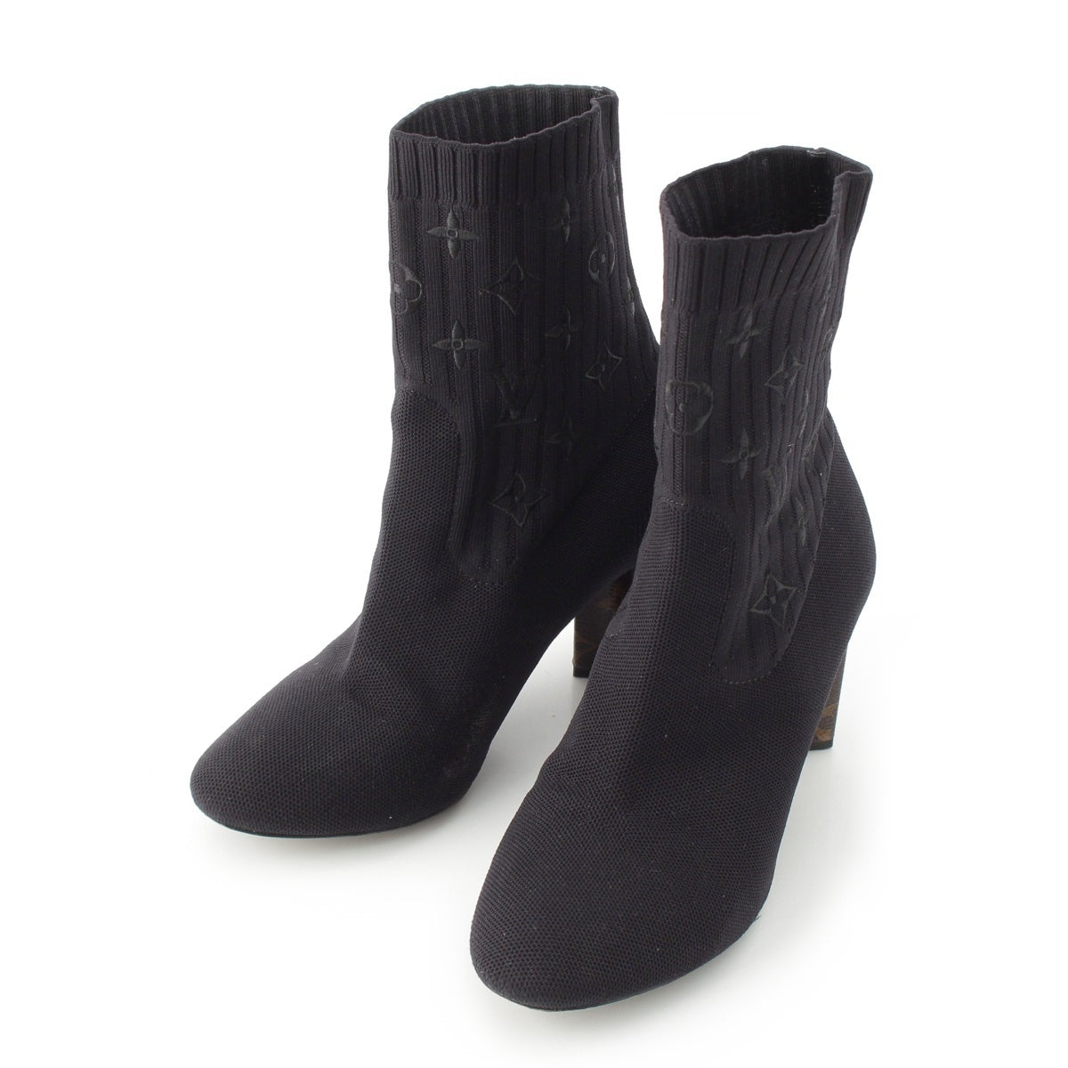 LOUIS VUITTON knit Silhouetteline Monogram Heel Ankle boots black 38