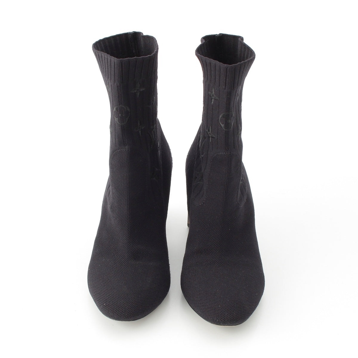 LOUIS VUITTON knit Silhouetteline Monogram Heel Ankle boots black 38