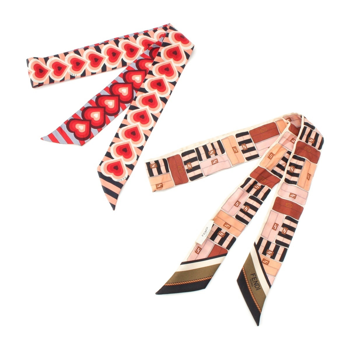 FENDI silk Rappy Valentine's Day Limited Edition Heart & Mamma Bucket Pattern scarf 2 points in total pink