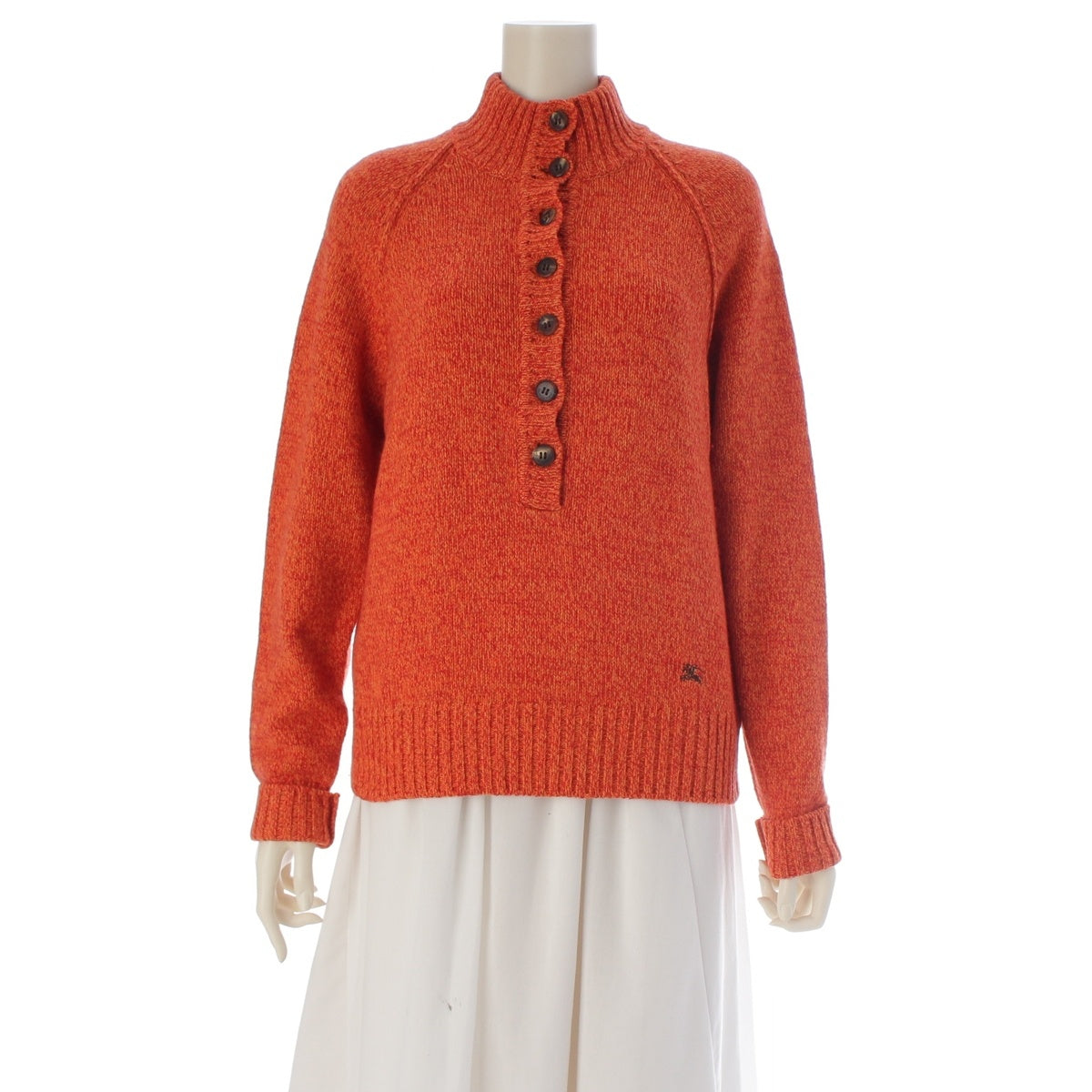 BURBERRY Wool Cashmere Angora Logo embroidered knit sweater tops Orange 5