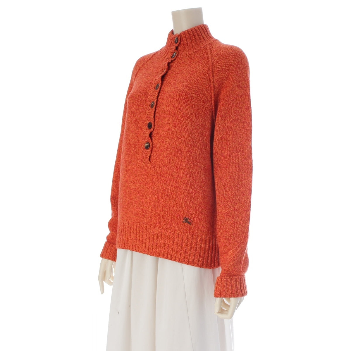 BURBERRY Wool Cashmere Angora Logo embroidered knit sweater tops Orange 5