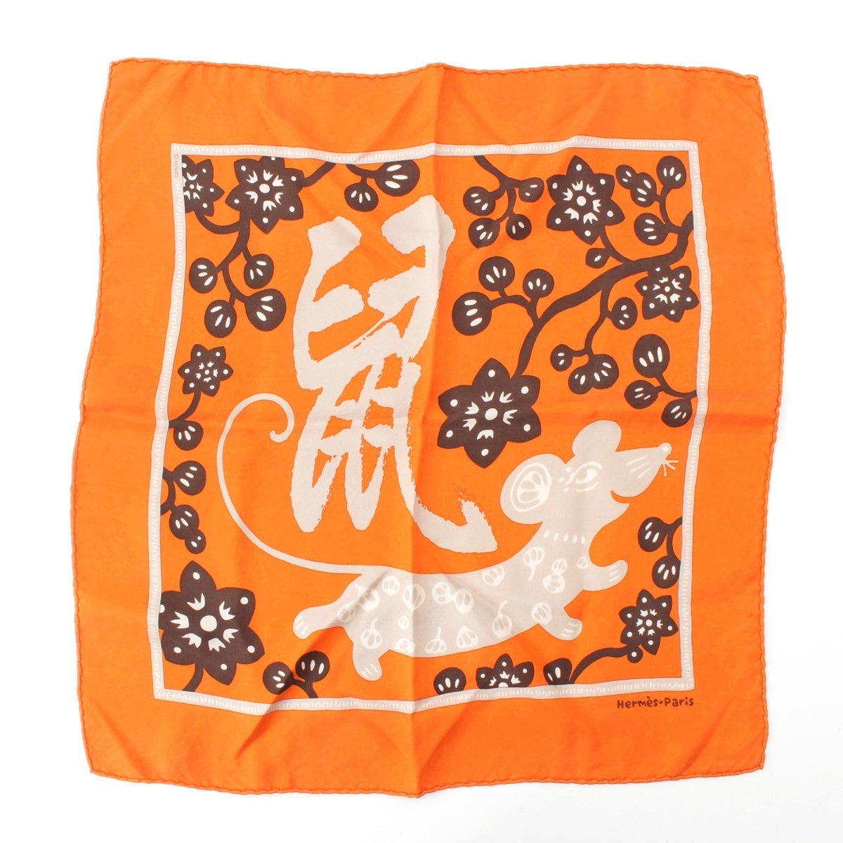 HERMES silk Calendar 45: Zodiac Rat scarf Orange