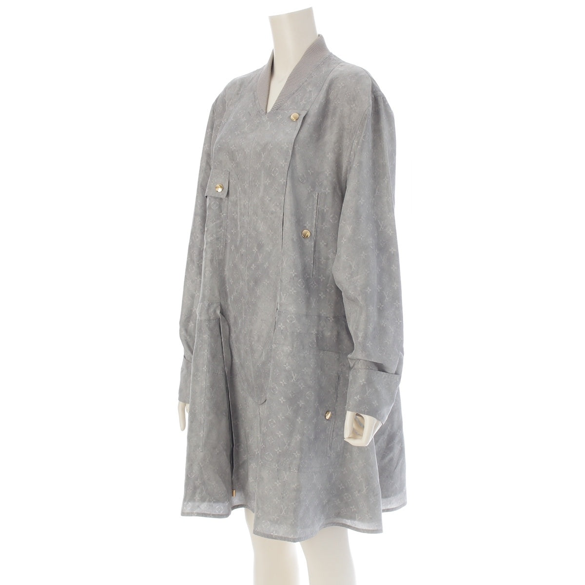 LOUIS VUITTON silk Monogram Zip Jacket one piece gray