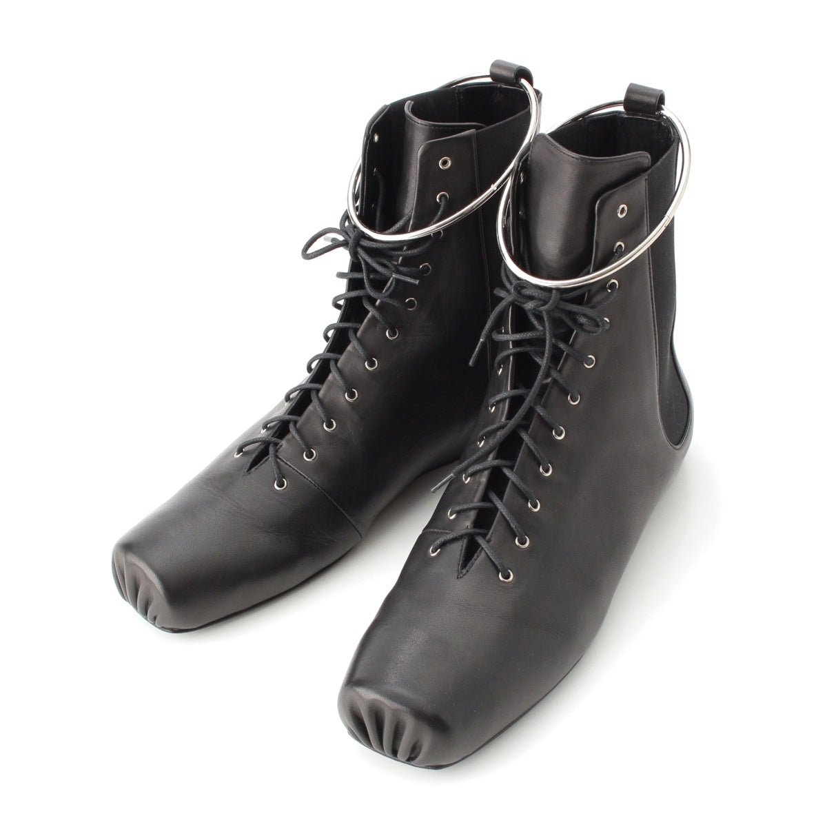 JIL SANDER leather Side gore square toe anklet lace-up boots shoes JS32205A black 39