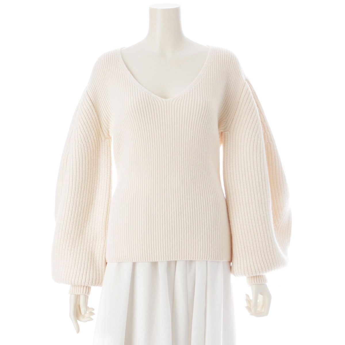 LOEWE Balloon sleeve V-neck knit sweater tops S540Y14K18 Ivory M