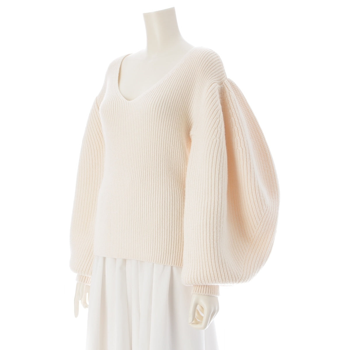 LOEWE Balloon sleeve V-neck knit sweater tops S540Y14K18 Ivory M