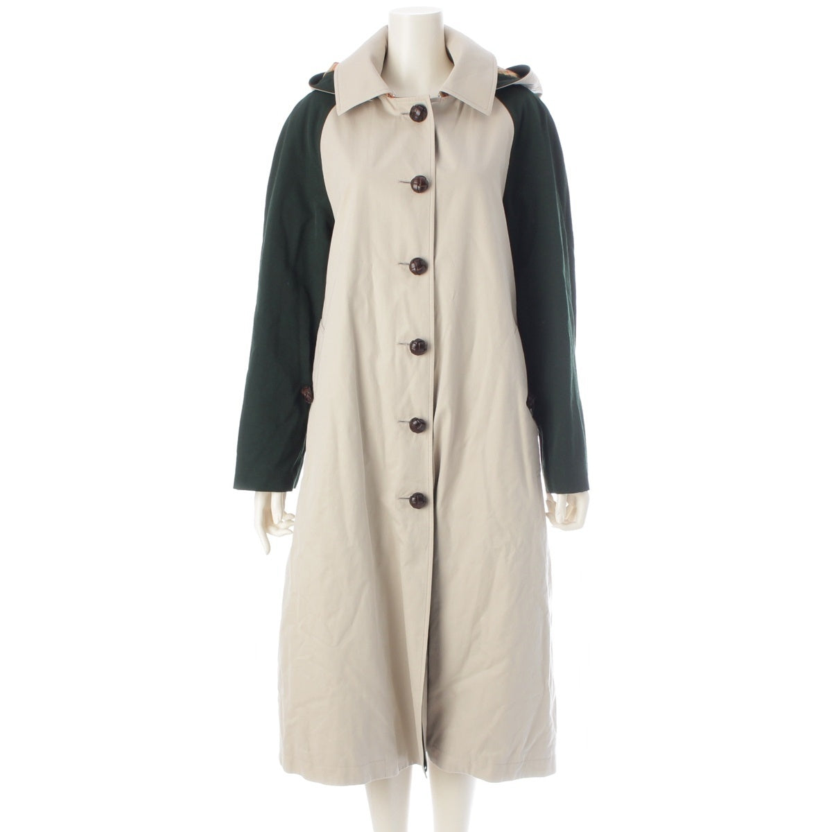 BURBERRY Hooded Sleeves Stainless collar coat outer 8003621 Beige green UK6