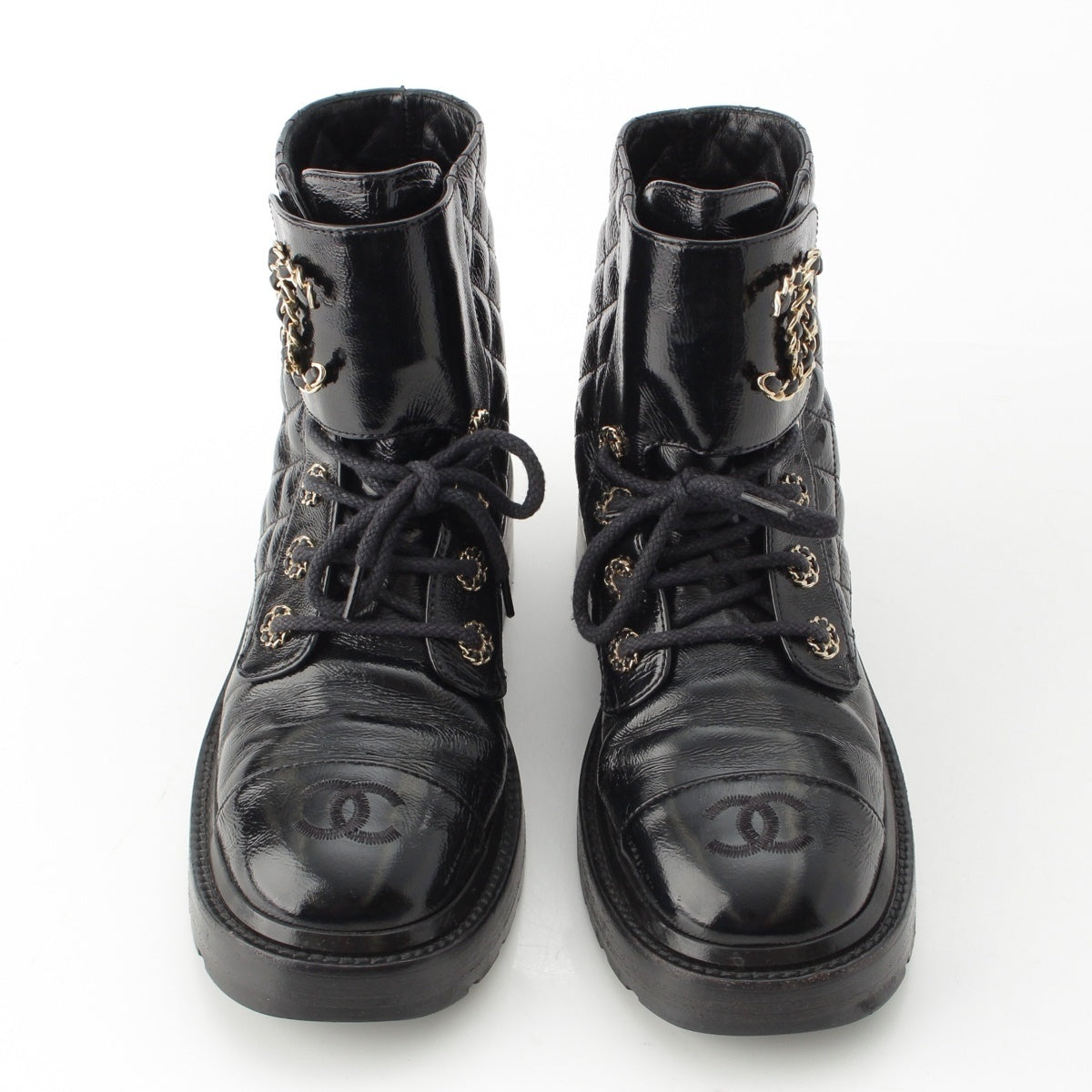 CHANEL leather COCO Mark Lace-Up Mountain Shorts boots shoes G36424 black 37.5