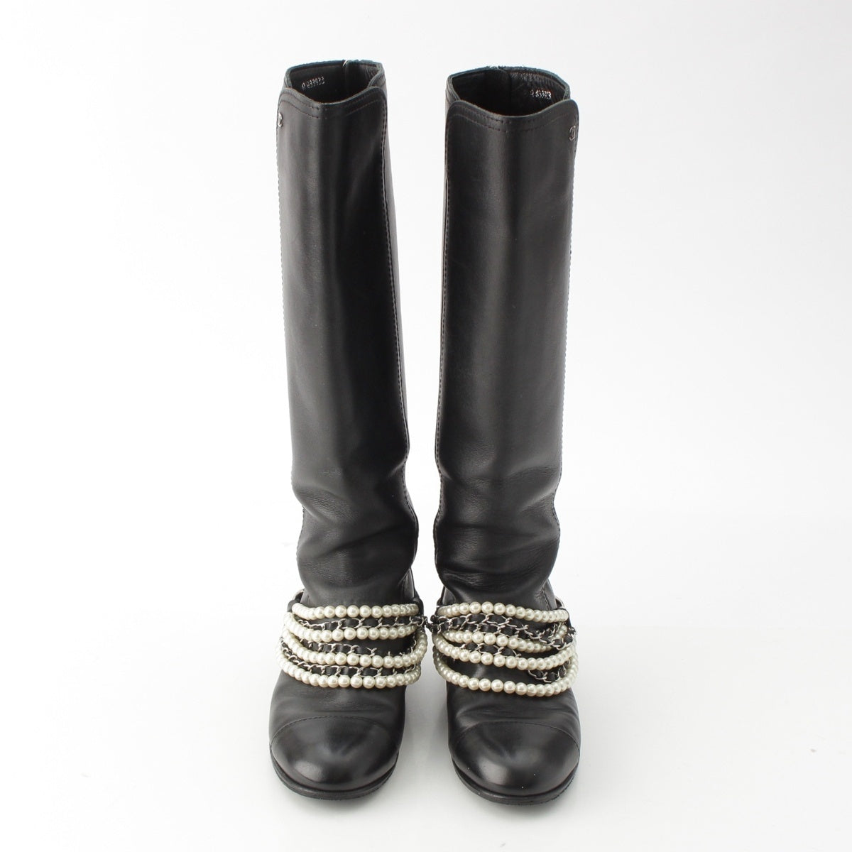CHANEL Pearl Chain Long boots G33933 black 38C