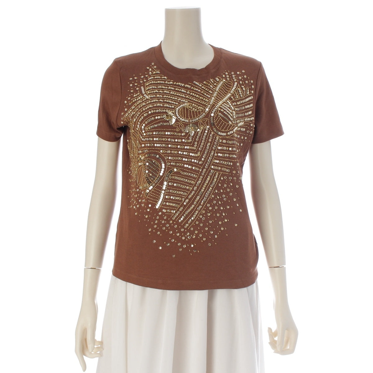 Christian Dior HIVER SEQUIN Cotton Sequins Short sleeve T-shirt tops 5H16155205 Brown gold 42