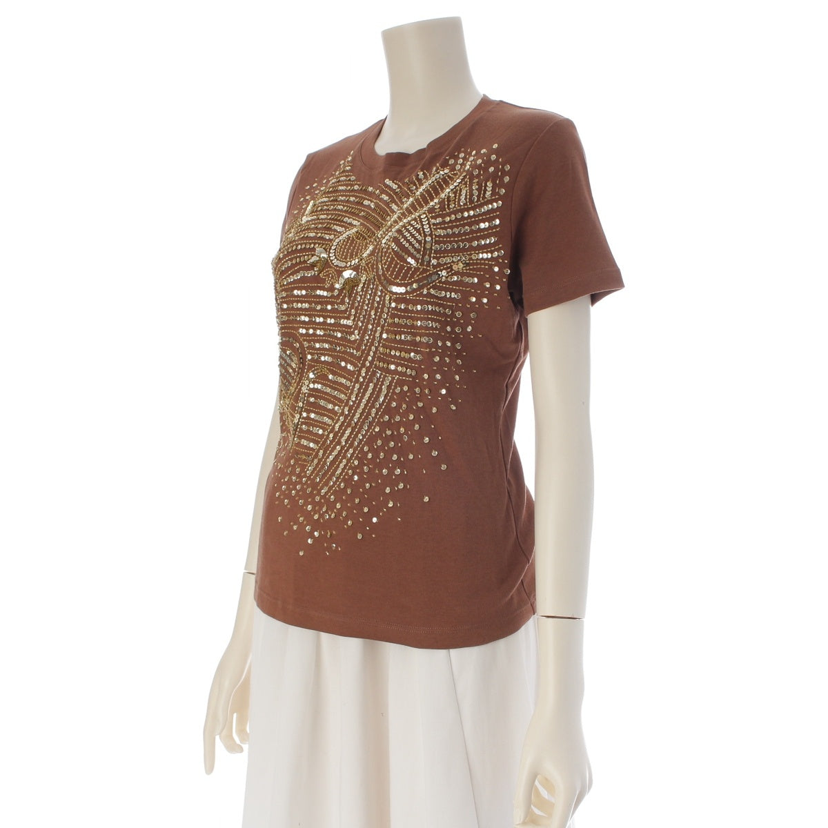 Christian Dior HIVER SEQUIN Cotton Sequins Short sleeve T-shirt tops 5H16155205 Brown gold 42