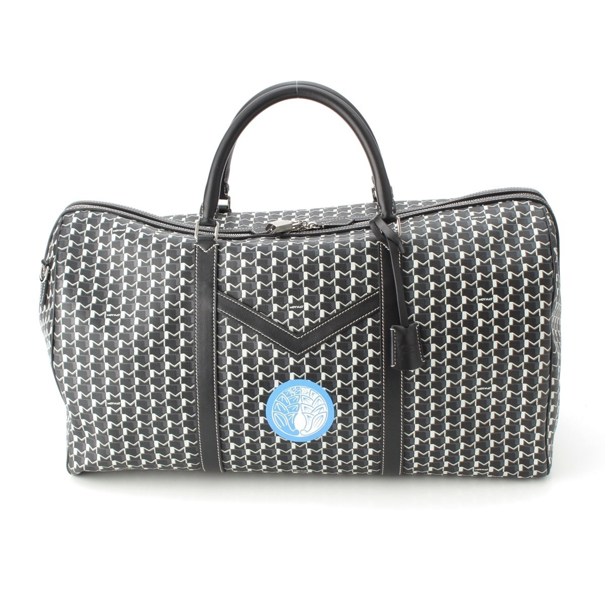 MOYNAT Monogram leather Custom Paint White Stitch Silver Metal Boston bag Monochrome Blue