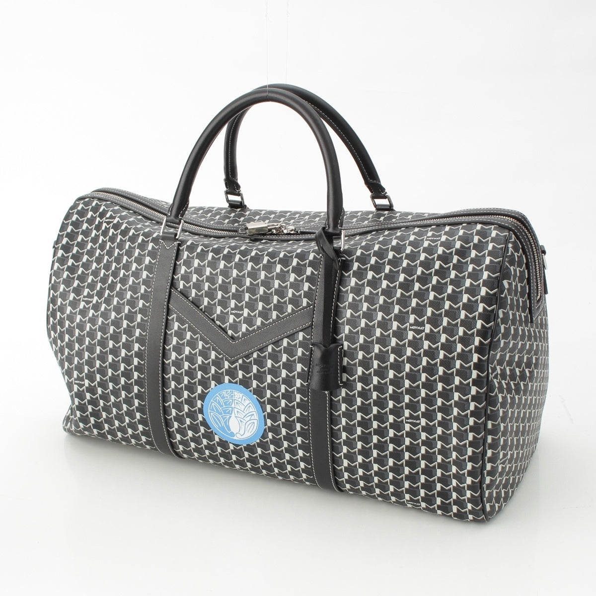 MOYNAT Monogram leather Custom Paint White Stitch Silver Metal Boston bag Monochrome Blue