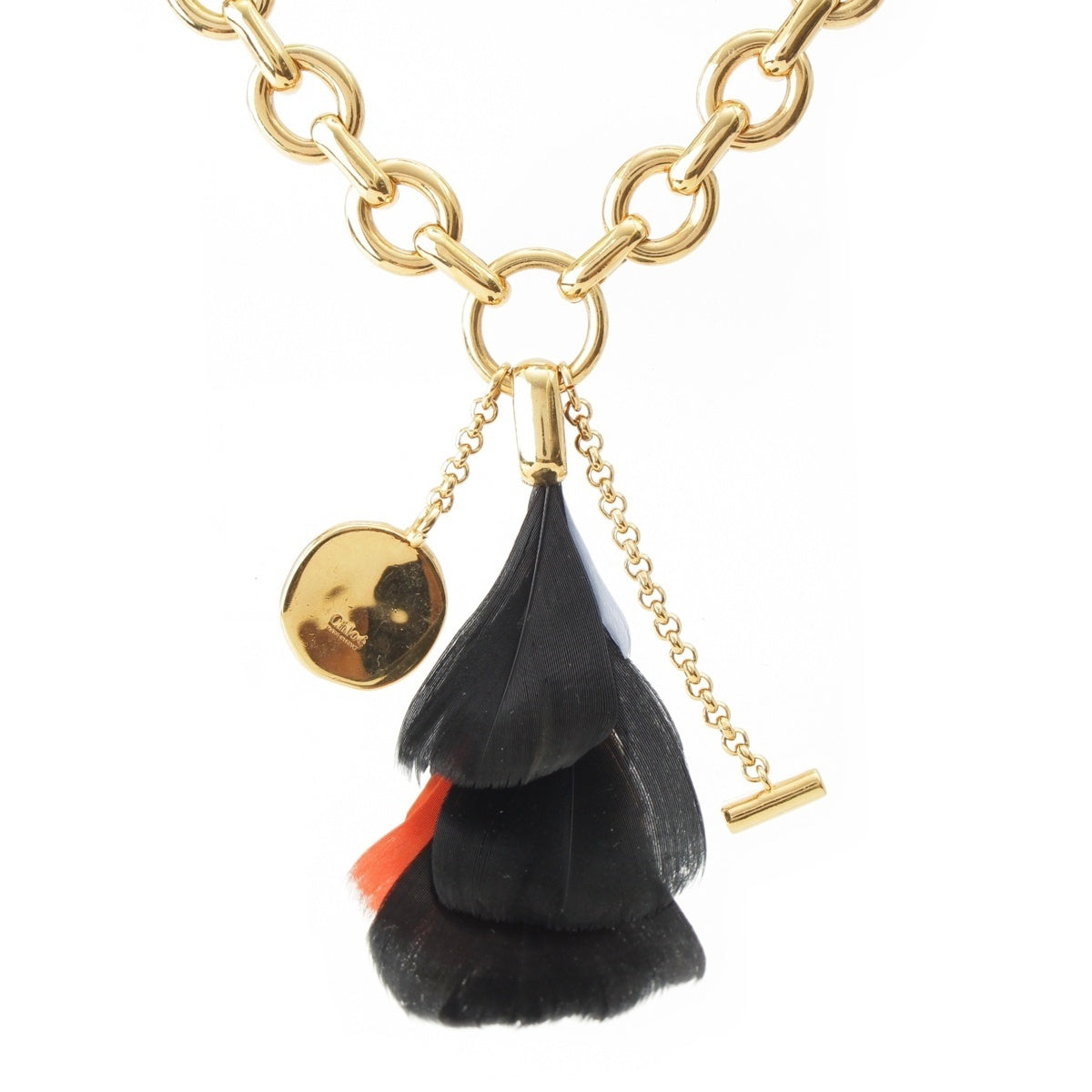 Chloe Gold Plated Metal Chain Feather Necklace Accessories gold