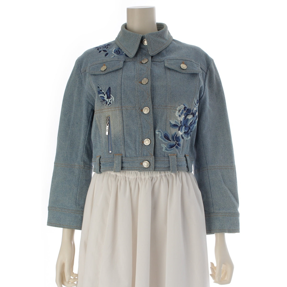 Christian Dior Flower Embroidery Cropped Top Denim Jacket 5A12022020 blue 40