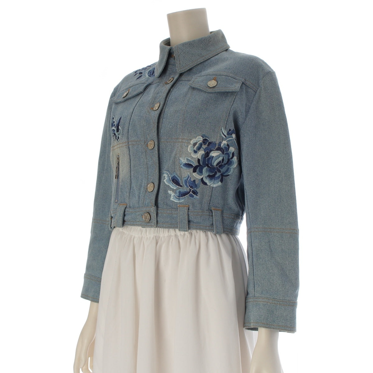 Christian Dior Flower Embroidery Cropped Top Denim Jacket 5A12022020 blue 40