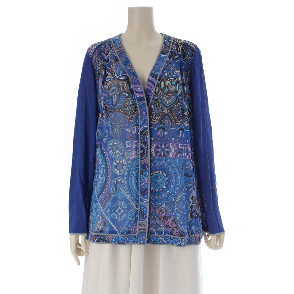 LEONARD Silk blend All-over pattern, thin, can-can switch cardigan tops 0137320 blue 42