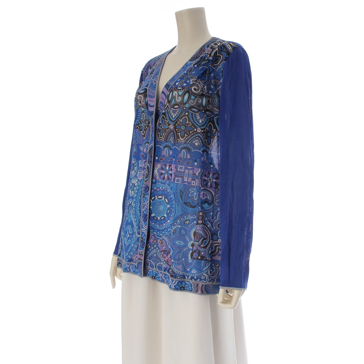 LEONARD Silk blend All-over pattern, thin, can-can switch cardigan tops 0137320 blue 42