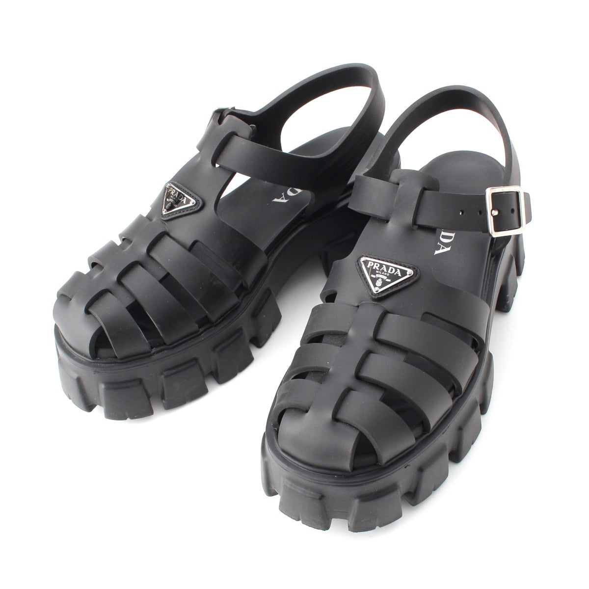 PRADA monolith rubber Strap Triangle Logo Sandals black 39