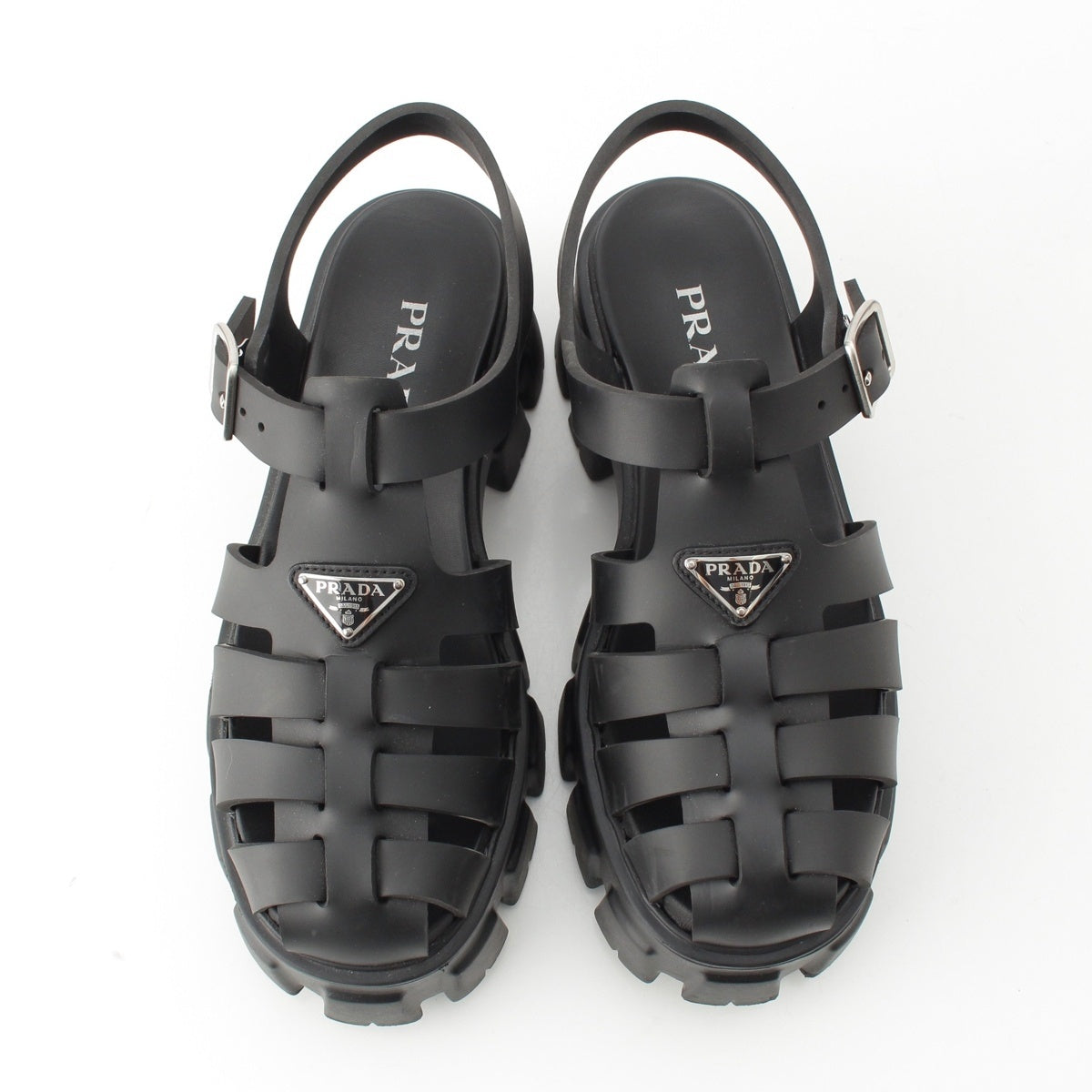 PRADA monolith rubber Strap Triangle Logo Sandals black 39