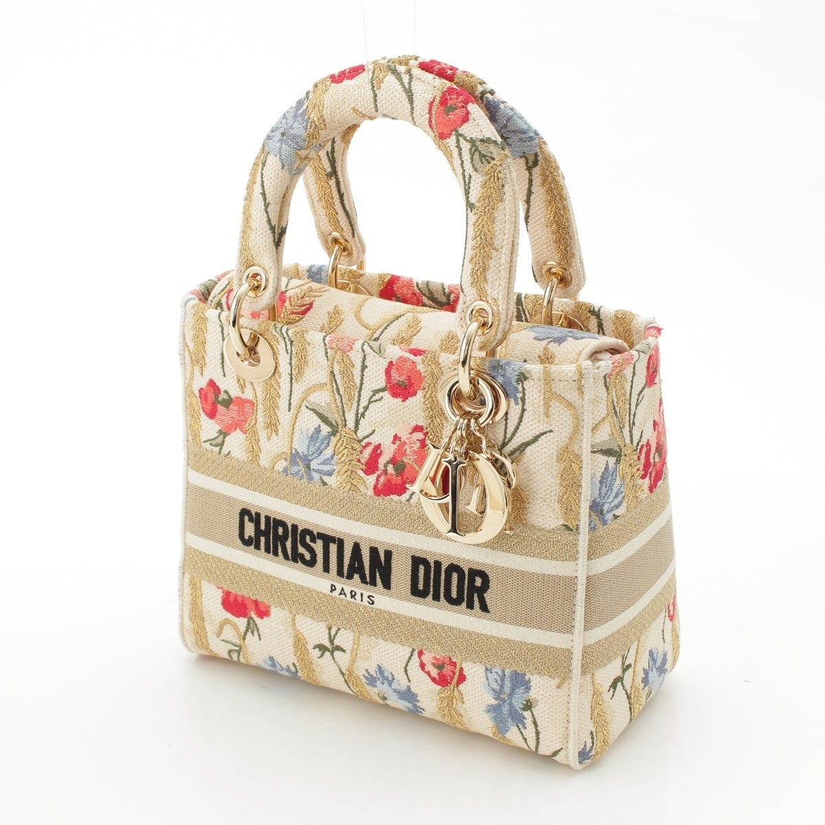Christian Dior D-Light Lady Dee Light Medium Flower Embroidered 2-Way Shoulder Bag Handbag gold