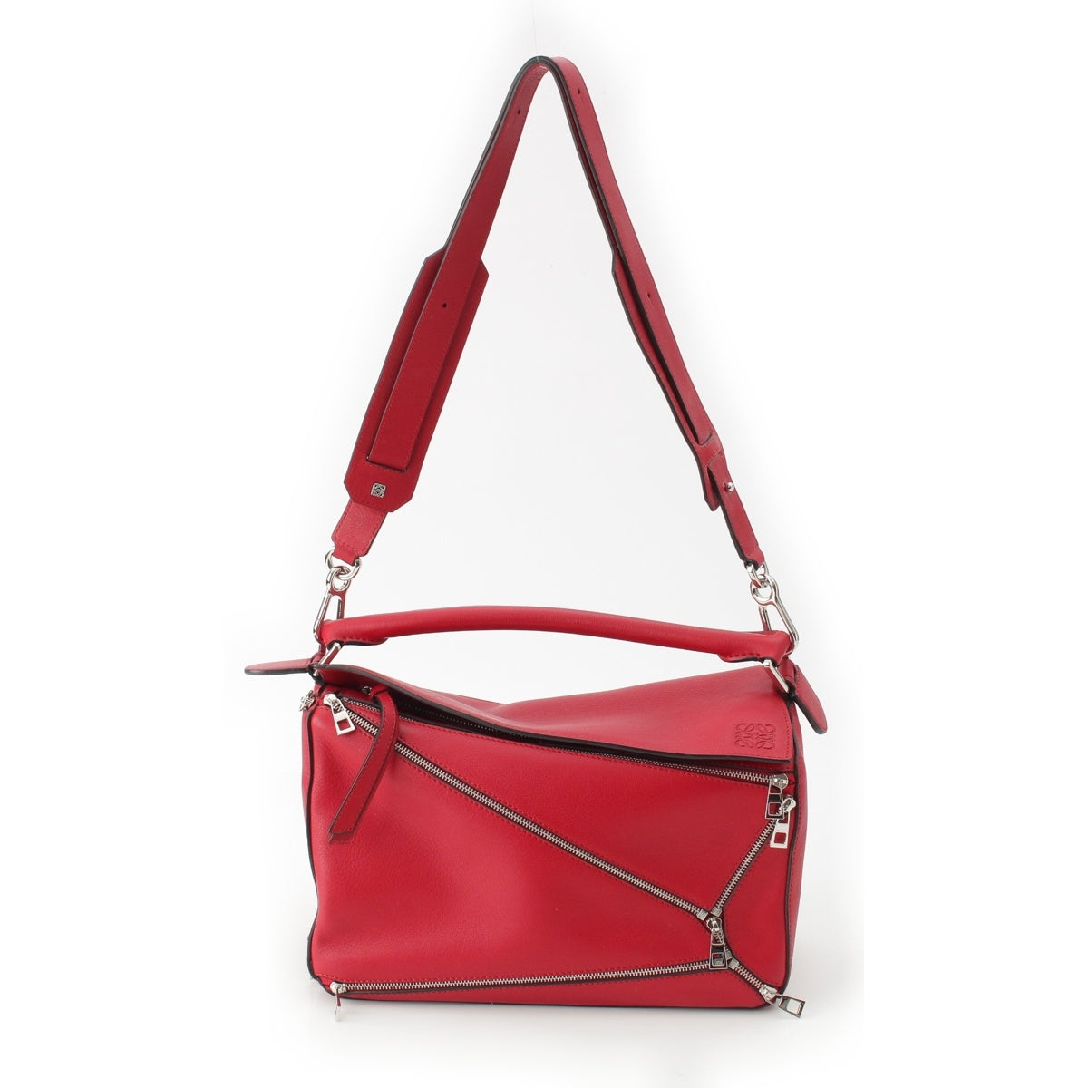 LOEWE Puzzle bag medium leather Zipper decoration 2WAY Shoulder Handbag Red