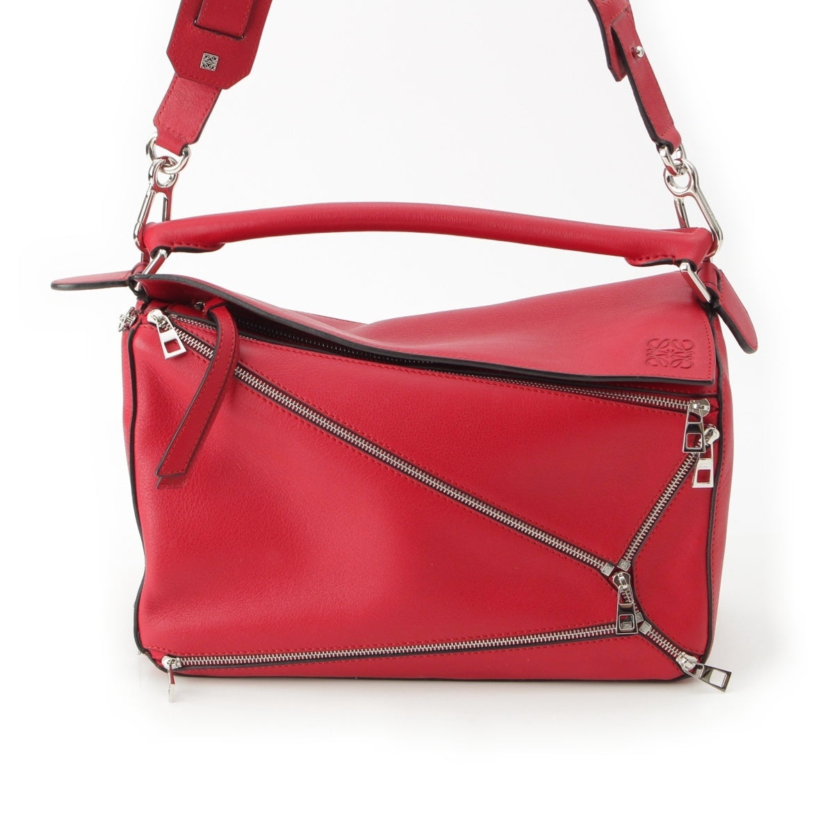 LOEWE Puzzle bag medium leather Zipper decoration 2WAY Shoulder Handbag Red