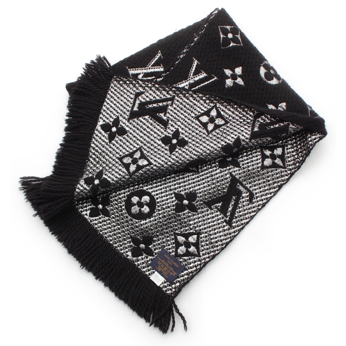 LOUIS VUITTON Echal Progomania Silk and wool Monogram Scarf M75833 IS0198 Black Silver
