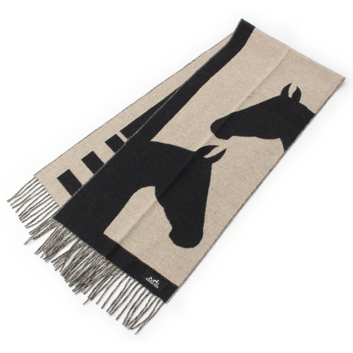 HERMES cashmere love story Scarf Black beige